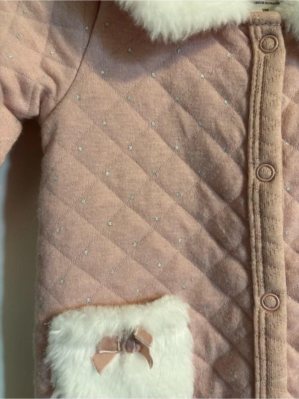 Knit Quilted Faux-Fur Trim Pink Baby One-Piece